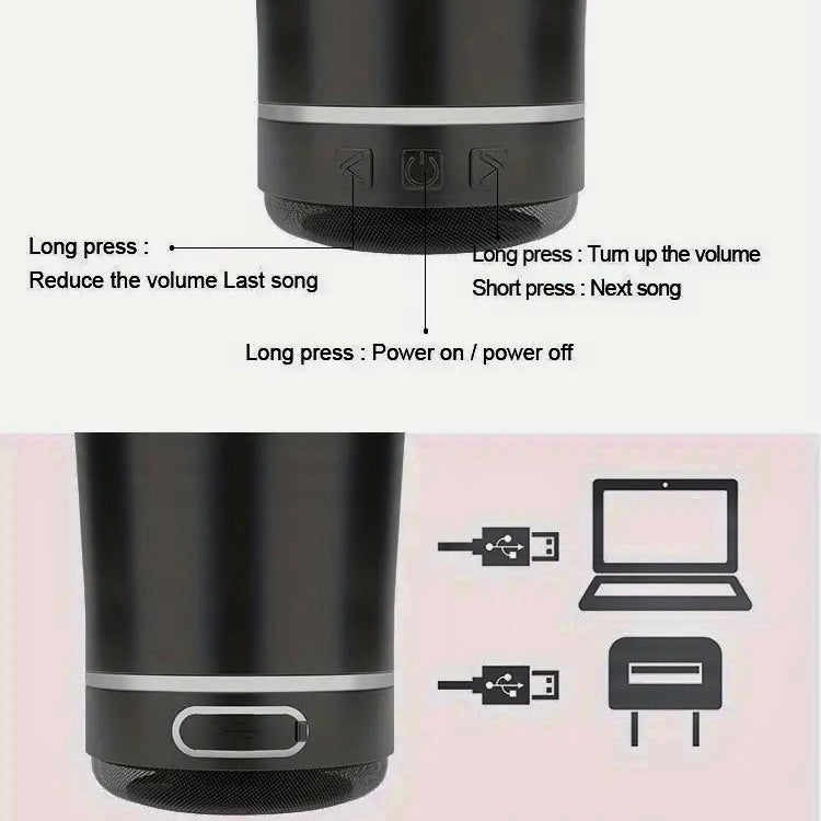 Bluetooth Speaker Tumbler – 15 oz Stainless Steel Insulated Travel Mug with Built-in Wireless Speaker – Spill-Resistant, Rechargeable, IPX6 Waterproof – Perfect for Coffee, Tea, and Music Lovers!