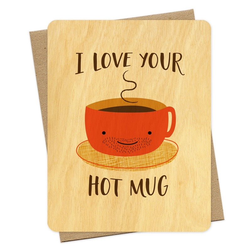 Hot Mug Love Wood Card