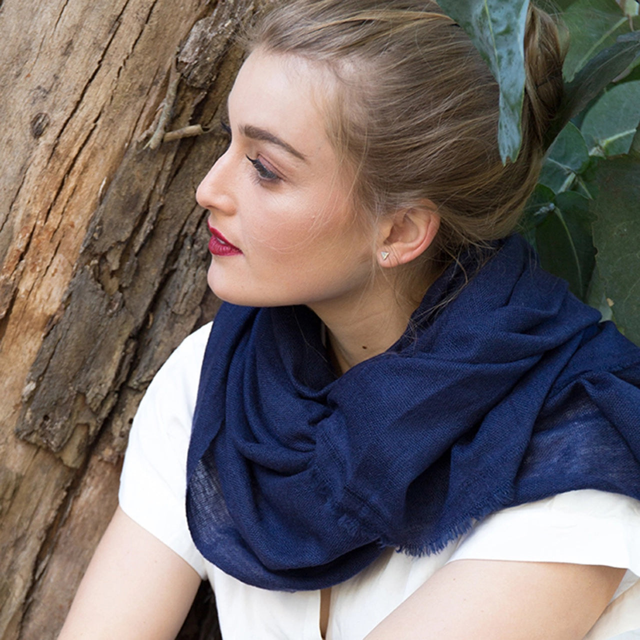 Indigo Navy Blue 100% Cashmere All-Season Scarf & Wrap