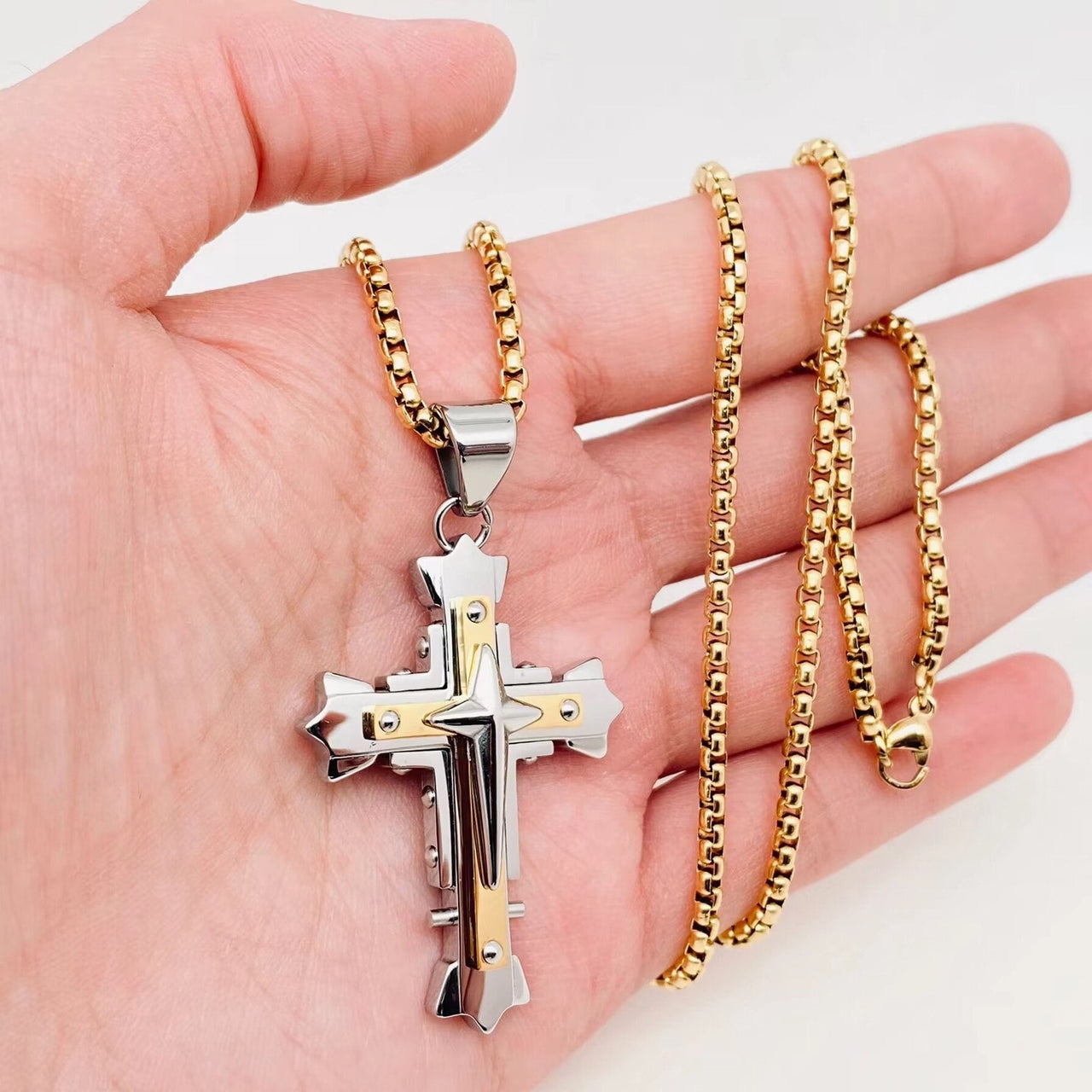 Multi-Layer Cross Titanium Steel Pendant Necklace