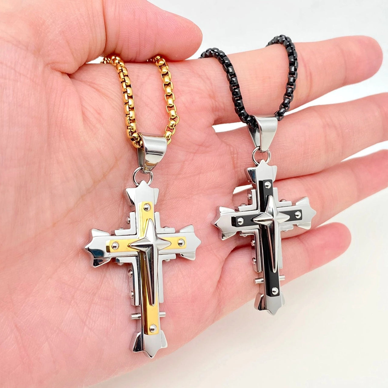 Multi-Layer Cross Titanium Steel Pendant Necklace