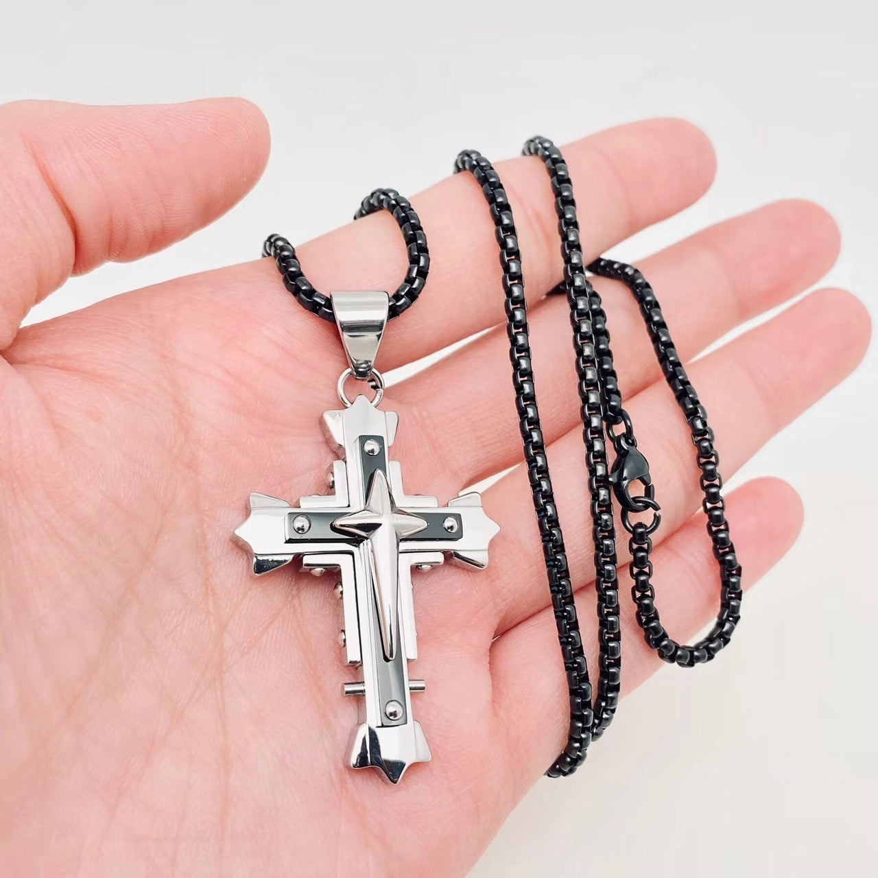 Multi-Layer Cross Titanium Steel Pendant Necklace