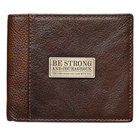 Thumbnail for Brown Leather Wallet - Be Strong & Courageous Badge