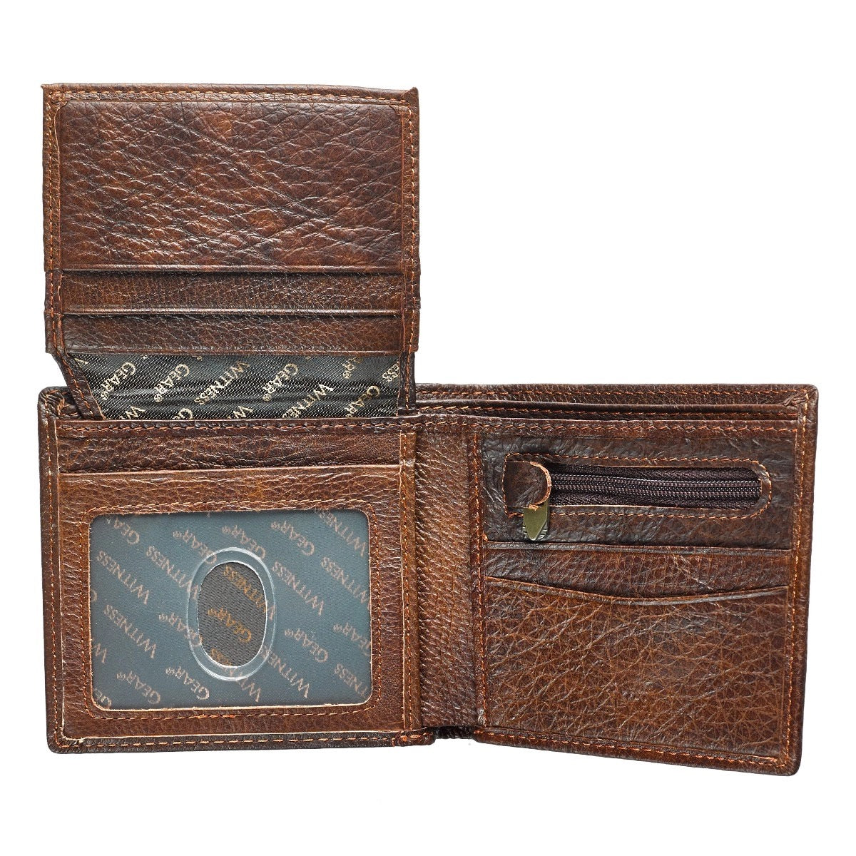 Brown Leather Wallet - Be Strong & Courageous Badge