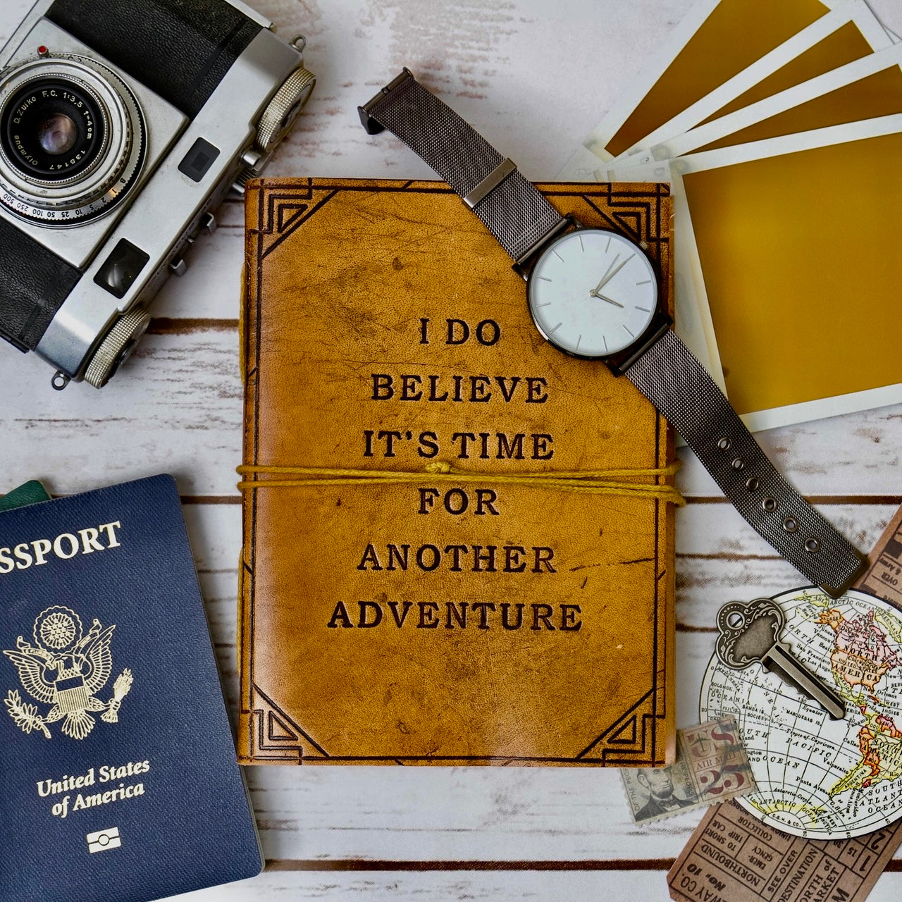 Embossed Leather Journal – “I Do Believe It’s Time for Another Adventure”