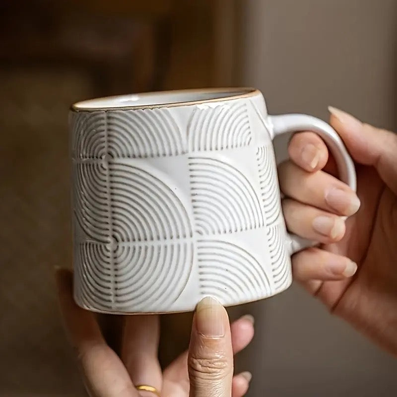 Vintage Embossed Ceramic Coffee Mug