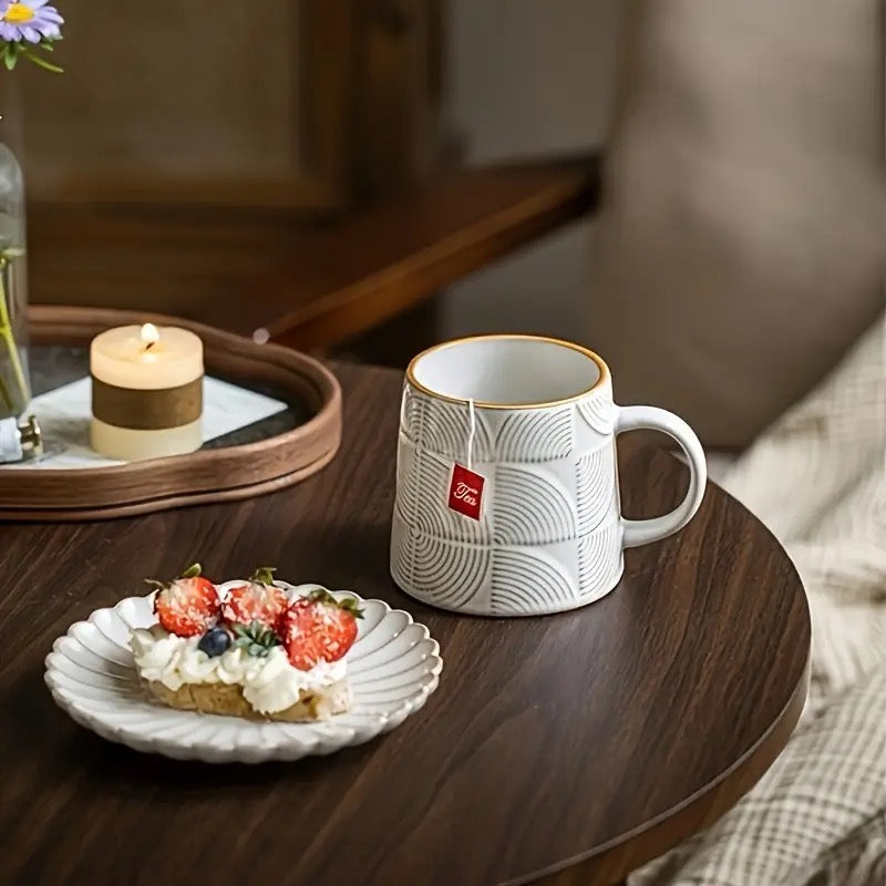 Vintage Embossed Ceramic Coffee Mug