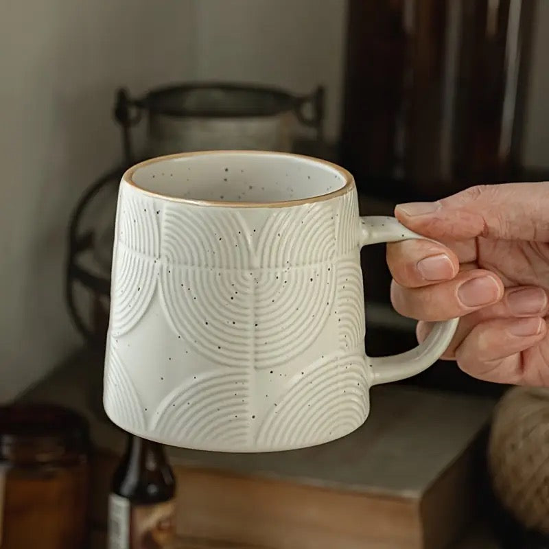 Vintage Embossed Ceramic Coffee Mug